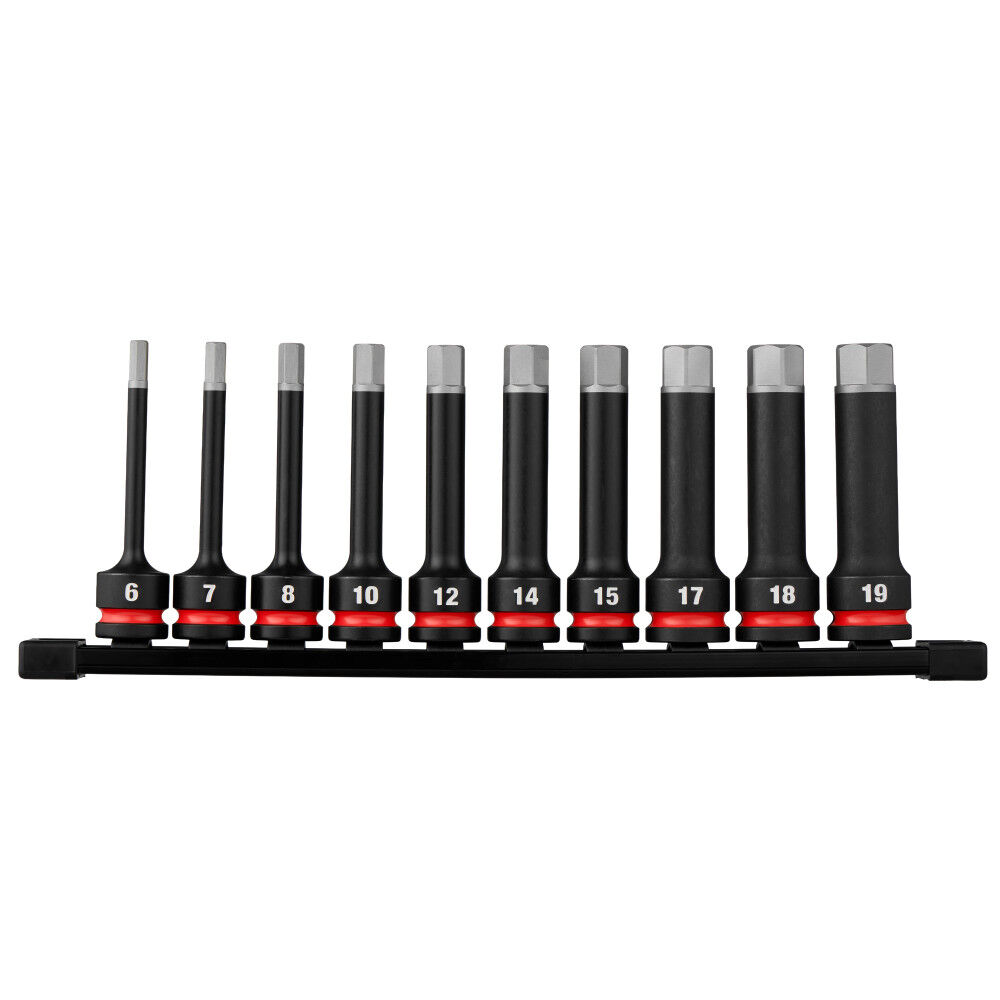 Milwaukee SHOCKWAVE Impact Duty 1/2 Inch Drive 4 Inch Hex Metric Bit Socket Set 10 Pieces - 49-66-7258