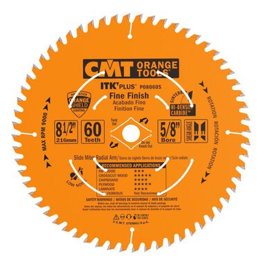 CMT ITK Plus Finish Blade for Sliding Miter Saws 8-1/2In x 60T x 5/8In, large image number 0