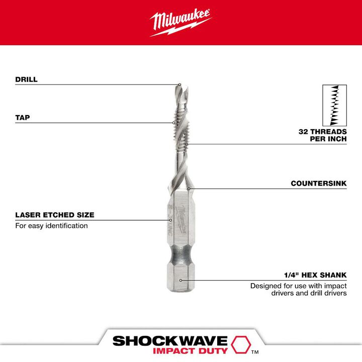 Milwaukee SHOCKWAVE 8-32 SAE Impact Drill Tap, large image number 2