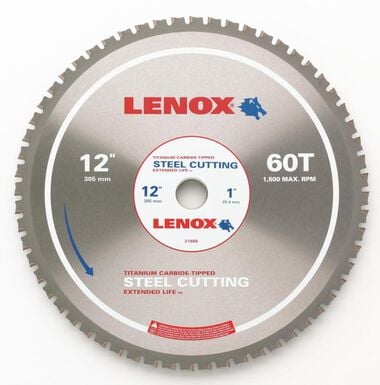 Lenox 12 In. 60 TPI Carbide F/Steel Saw Blade, large image number 0