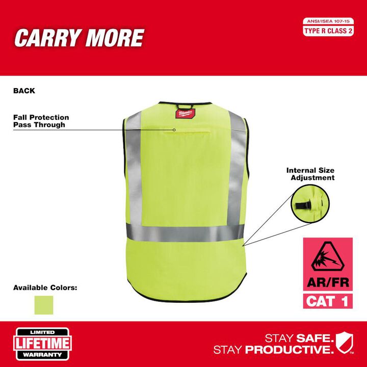 Milwaukee High Vis Safety Vest Yellow Class 2 AR/FR Cat 1 4XL/5XL, large image number 3
