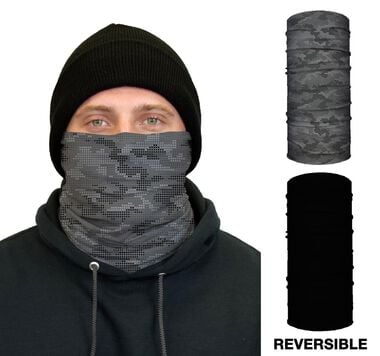 John Boy Thermal Face Guard Reversible Grey Camo and Black Pattern