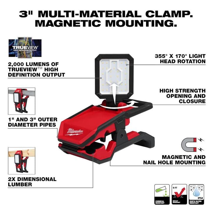 Milwaukee M18 ROVER Clamping Flood Light (Bare Tool), large image number 1