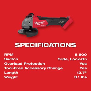 Milwaukee M18 FUEL 4-1/2inch / 5inch Grinder Slide Switch Lock-On (Bare Tool), large image number 7
