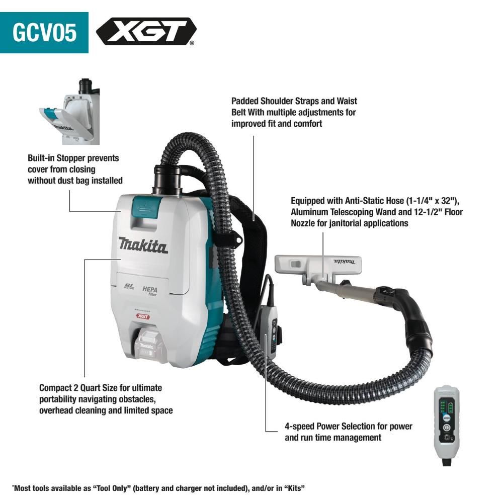 Makita 40V max XGT 2 Quart HEPA Backpack Dry Vacuum Kit, large image number 17