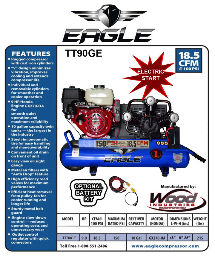 Eagle Compressor Air Compressor 10 Gallon Portable Gas Wheel Barrow, large image number 3