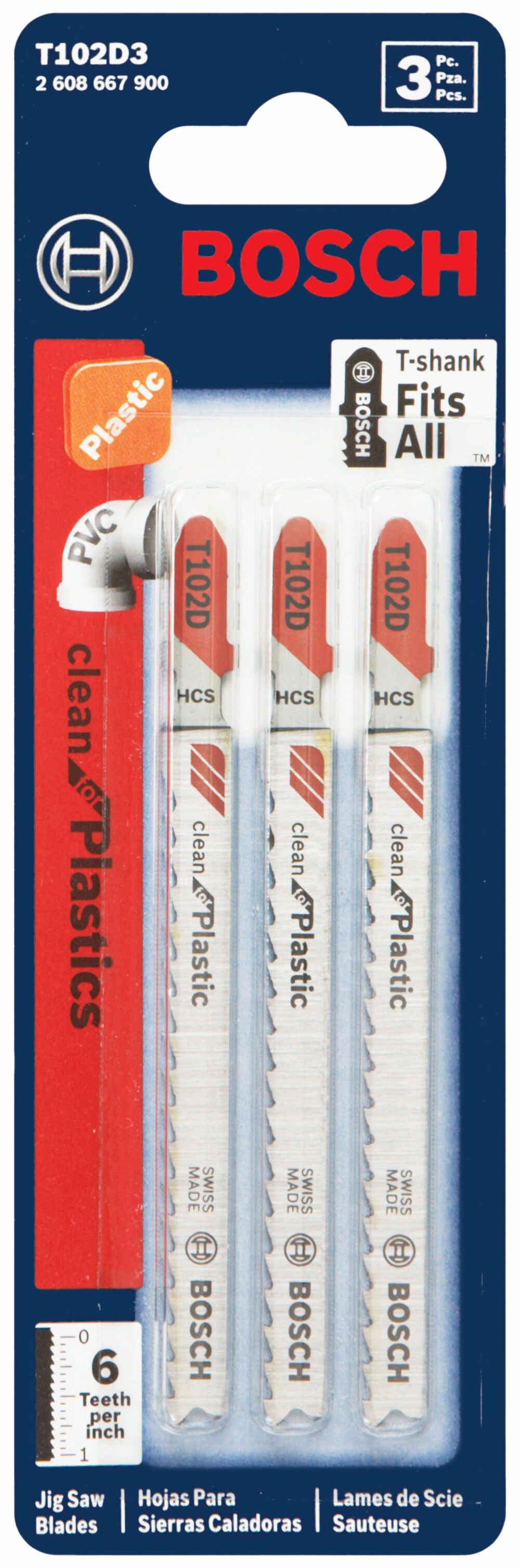 Bosch 4 Inch 6 TPI Clean for Polypropylene T-Shank Jig Saw Blades 3 Piece, large image number 3