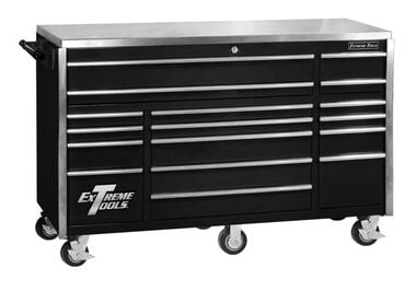 Extreme Tools 72 In. 17 Drawer Triple Bank Professional Roller Cabinet - Black