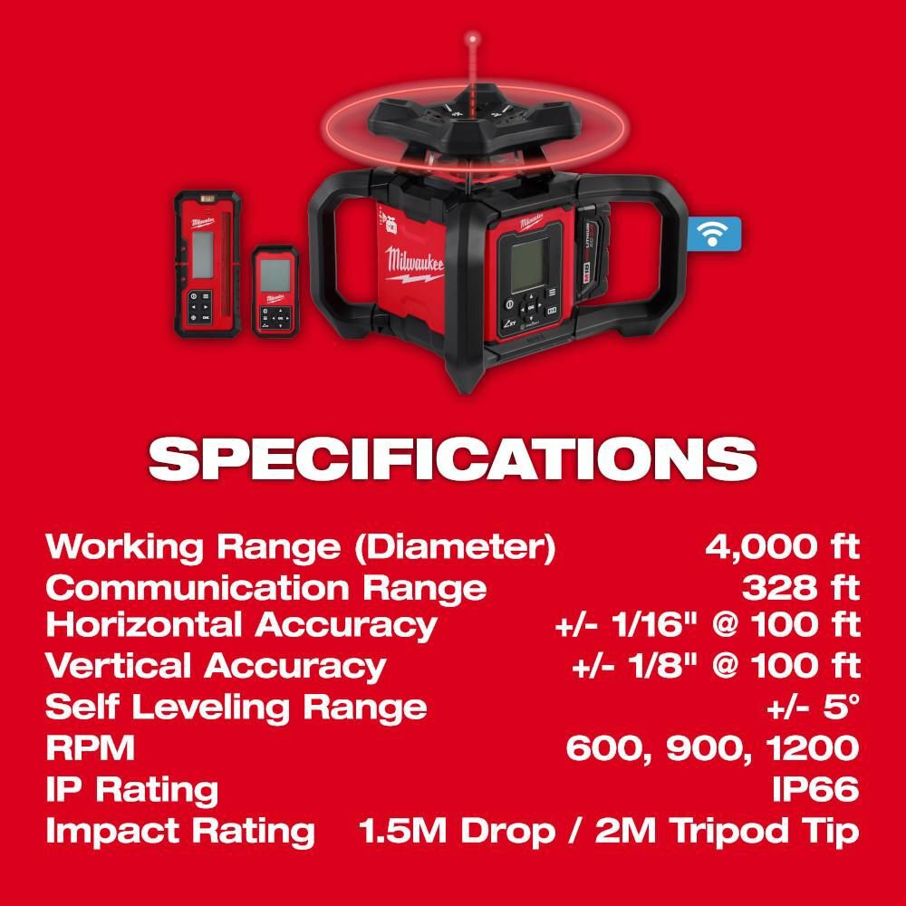 Milwaukee M18 Red Exterior Dual Slope Rotary Laser Level Kit with Receiver & Remote, large image number 7