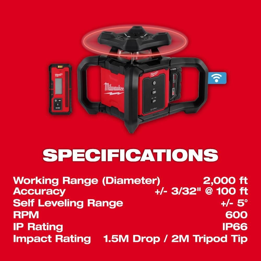 Milwaukee M18 Red Exterior Rotary Laser Level Kit with Receiver, Tripod, & Grade Rod, large image number 6