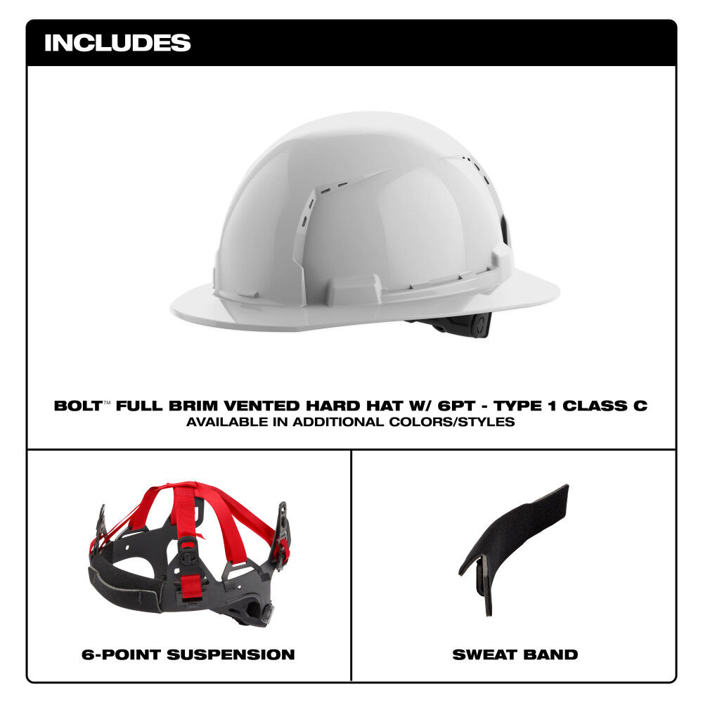 Milwaukee BOLT Yellow Full Brim Vented Hard Hat with 6pt Ratcheting Suspension Type 1 Class C & USB Cooling Fan Bundle, large image number 11