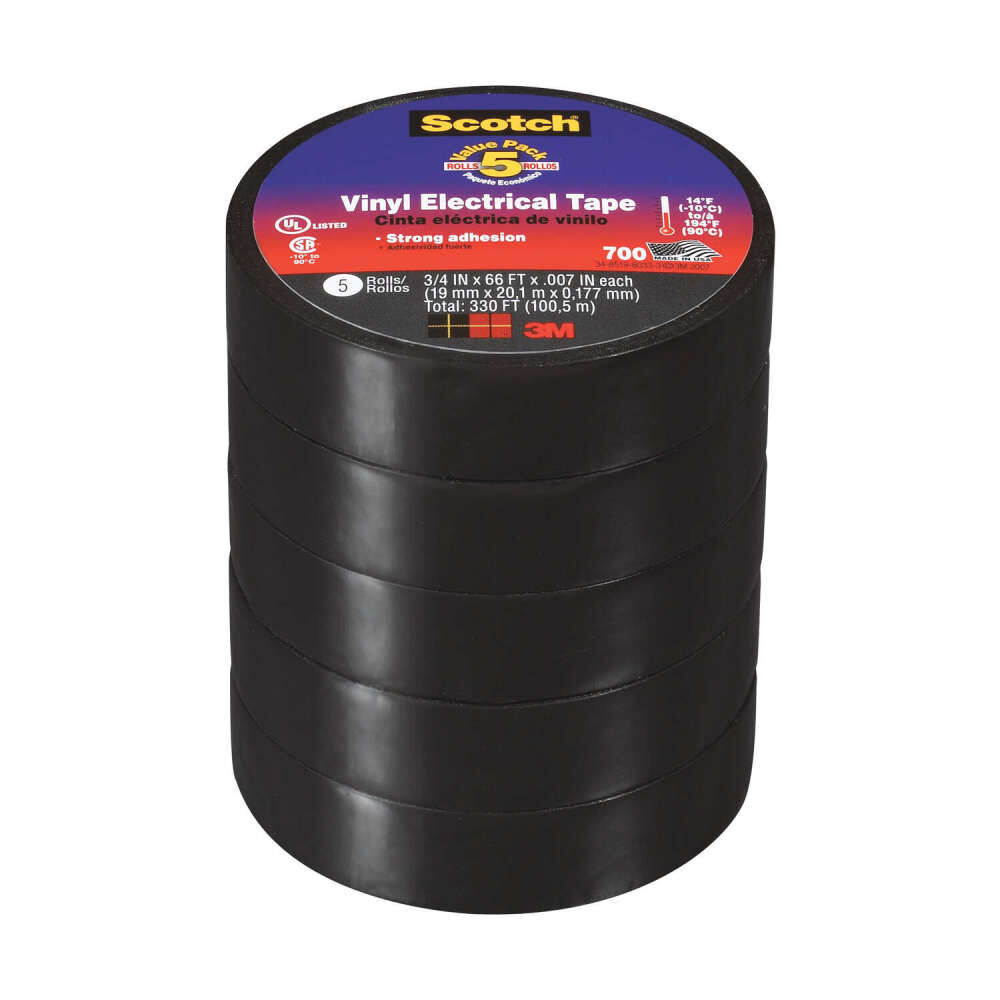 3M Scotch Electrical Tape 0.75in x 66' Black Vinyl 5pk, large image number 2