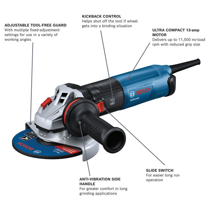 Bosch 6 Inch Angle Grinder with Slide Switch, large image number 1