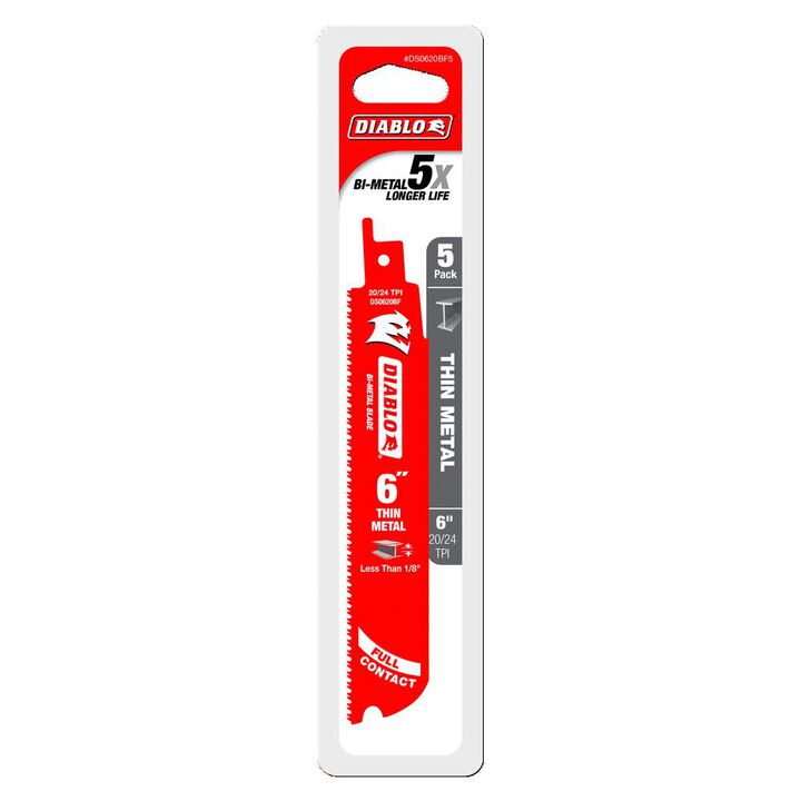 Diablo Tools 6 Inch 20/24 TPI Bi-Metal Reciprocating Blade for Thin Metal, 5 Pieces, large image number 2