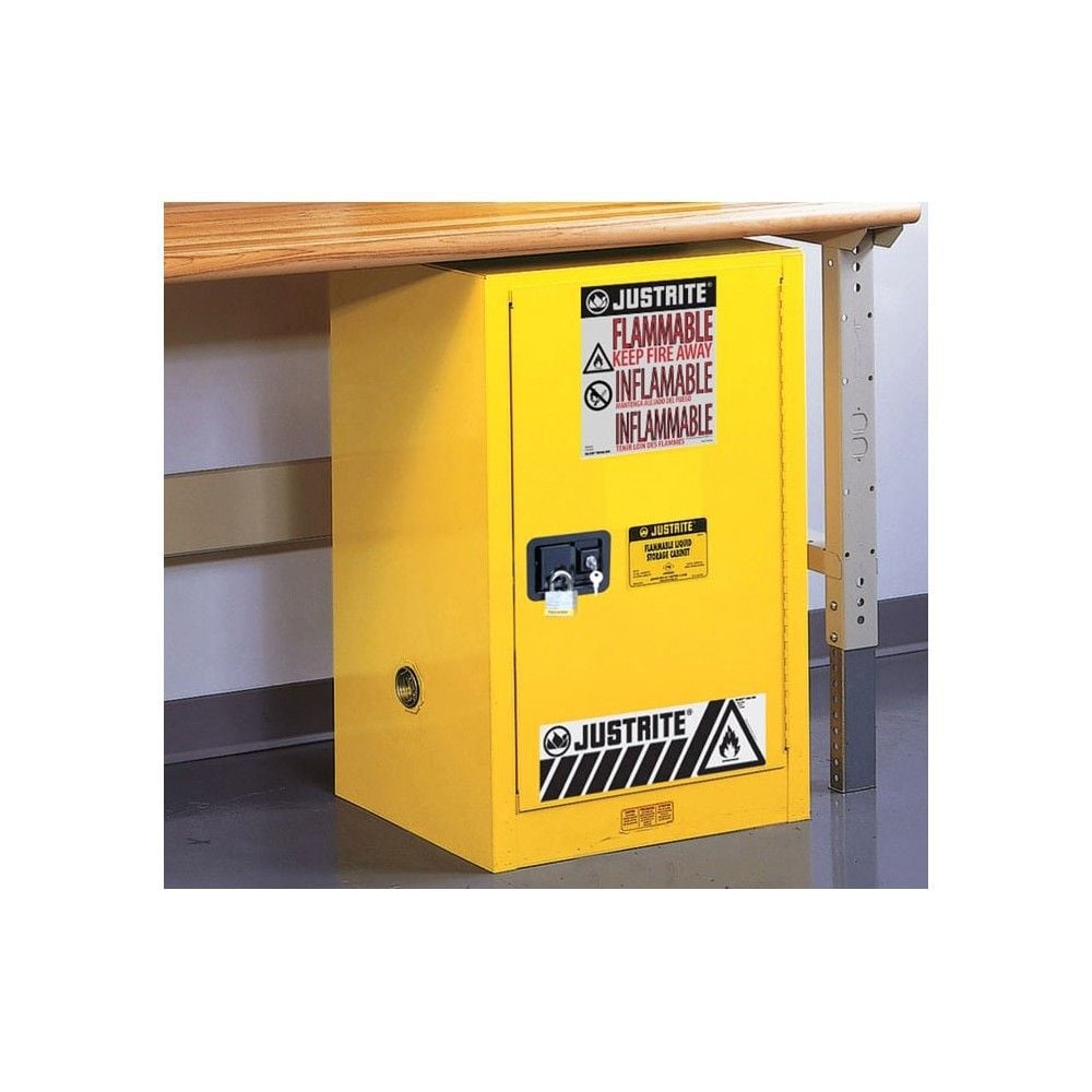 Justrite 12 Gallon Yellow Steel Self Close Flammable Cabinet, large image number 2
