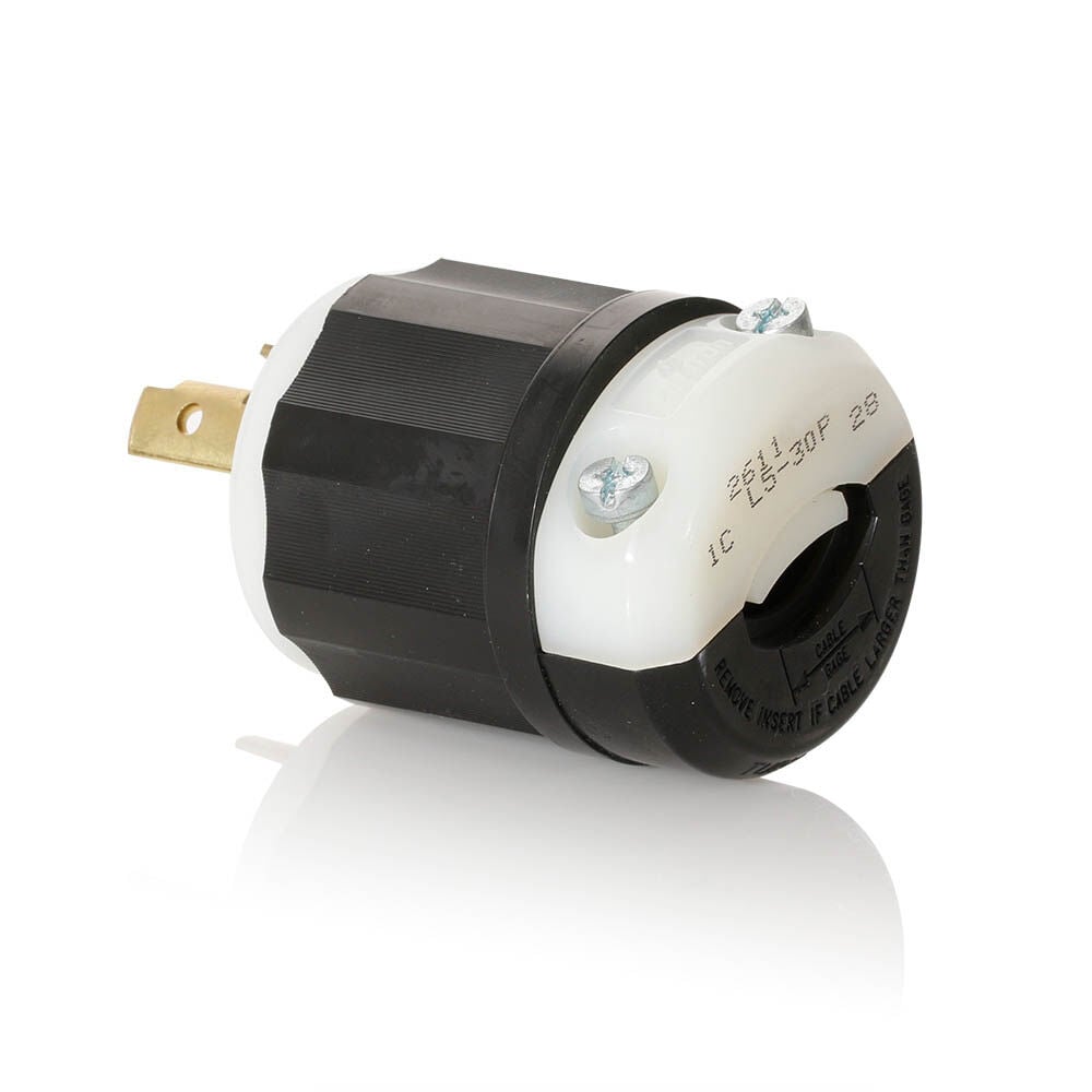 Leviton Locking Plug 30A 125V 2 Pole 3 Wire Black & White Nylon, large image number 2