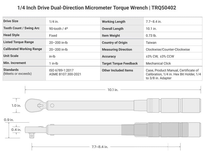 Tekton 1/4 Inch Dual-Direction Micrometer Torque Wrench 20 - 200 in-lb, large image number 6