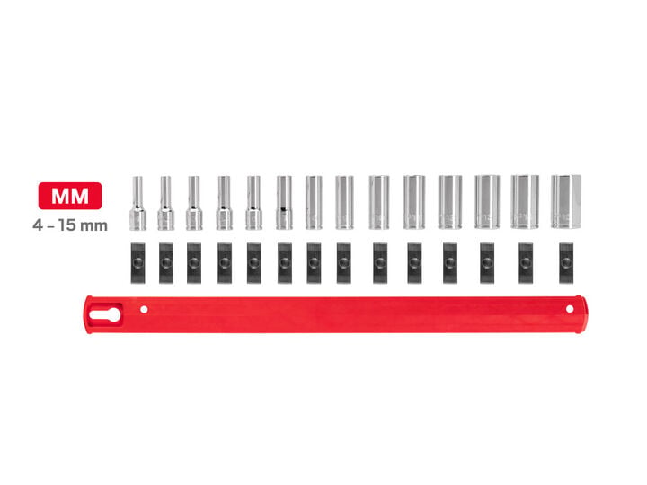 Tekton 1/4 Inch Drive Semi-Deep 6 Point Socket Set, Rail, 4 - 15 mm, 14 Pieces, large image number 1