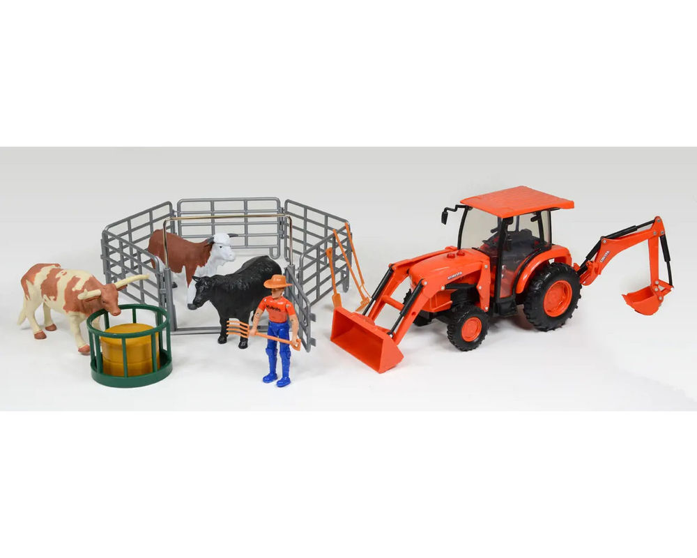 Kubota L6060 1:18 Scale Miniature Toy Tractor Playset with Ranch Cows, large image number 2