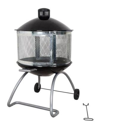 Living Accents Wheeled Wood Fire Pit 28in Round Porcelain/Steel