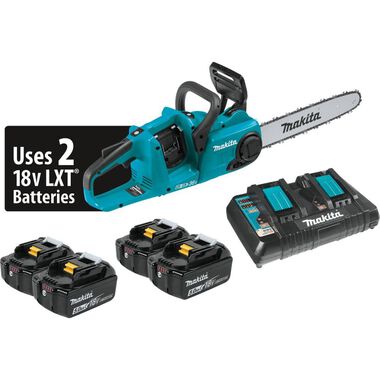 Makita 18V X2 (36V) LXT Chain Saw Kit 14in Cordless Brushless with 4 5.0Ah Batteries