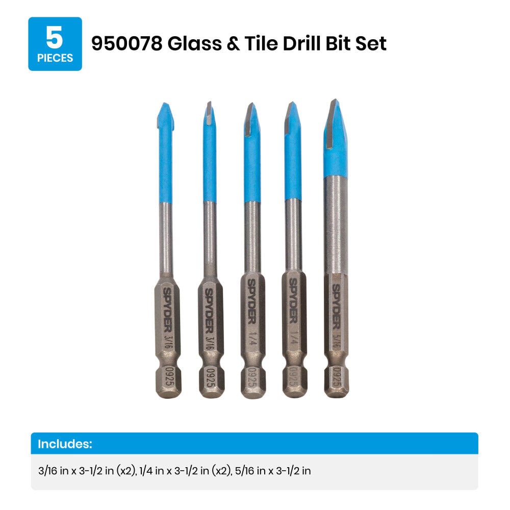 Spyder 3.5 Inch Tile & Glass Drill Bit Set, Carbide-Tipped, 5 Pieces, large image number 6