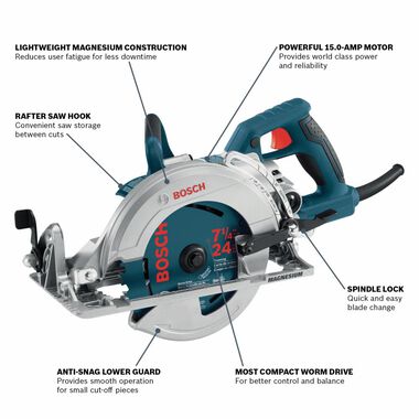 Bosch 7-1/4 In. Worm Drive Saw, large image number 2