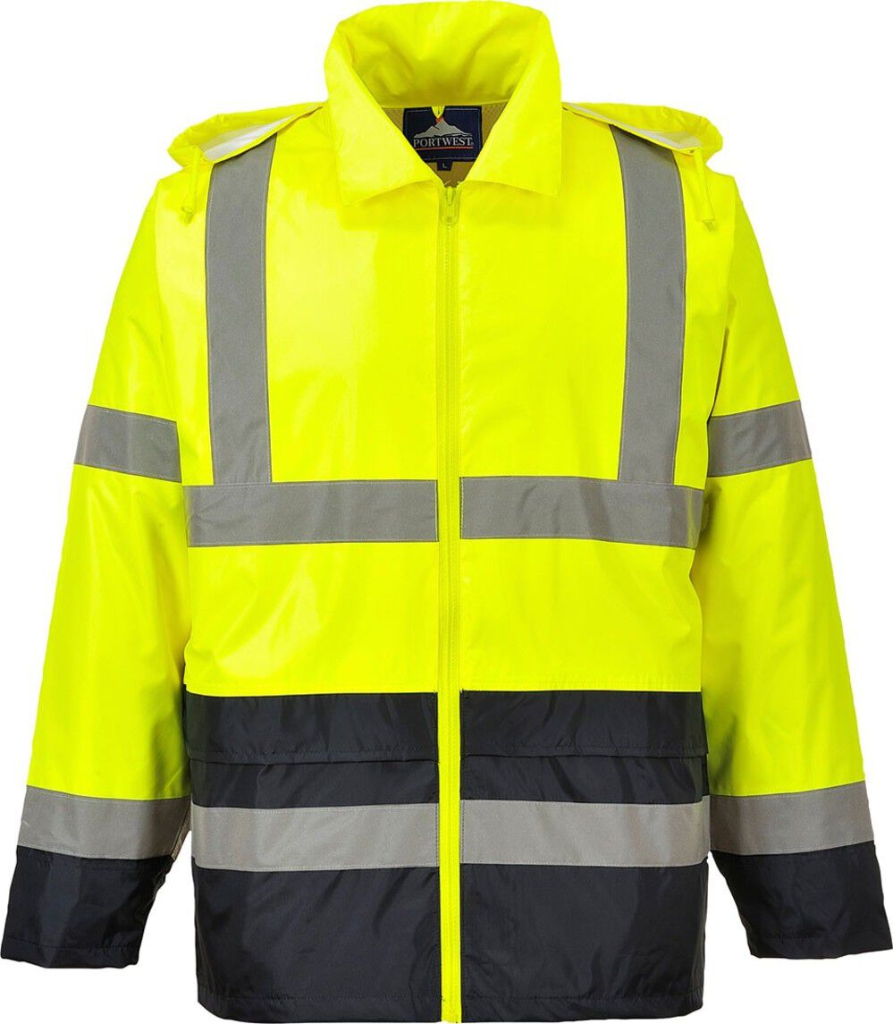 Portwest Hi-Vis Yellow and Black Contrast Rain Jacket, large image number 2
