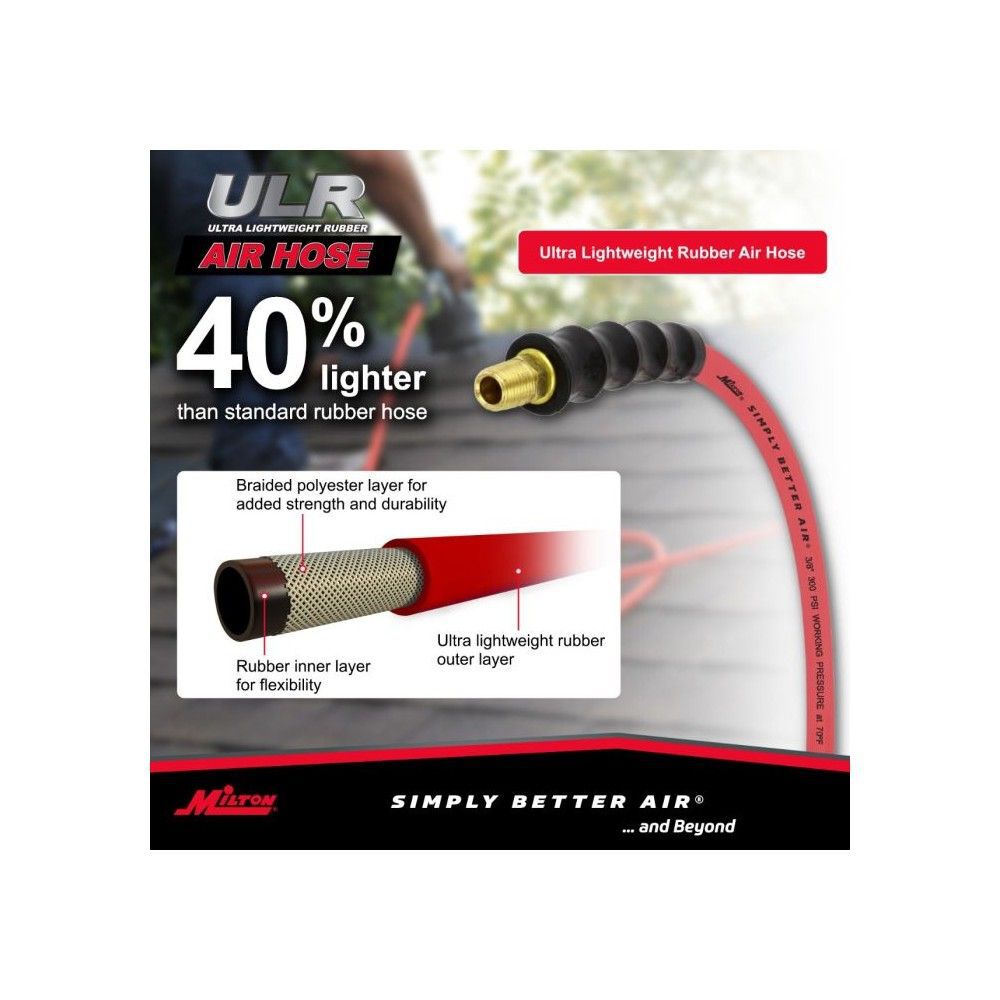 Milton 3/8 Inch NPT Male x 100 Ft Red Ultra Lightweight Rubber Hose, large image number 5