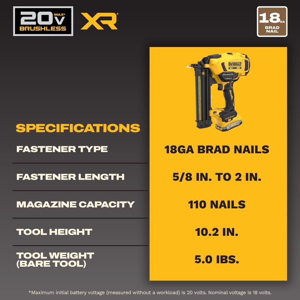 DEWALT 20V MAX XR 18 Gauge Brad Nailer Kit, large image number 10