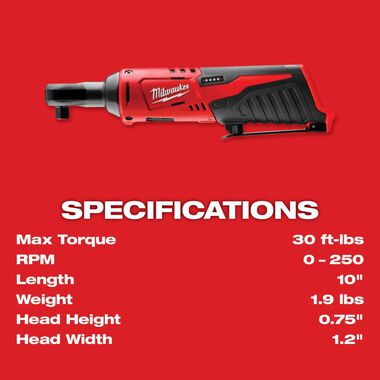 Milwaukee M12 Cordless 3/8 In. Ratchet (Bare Tool), large image number 2