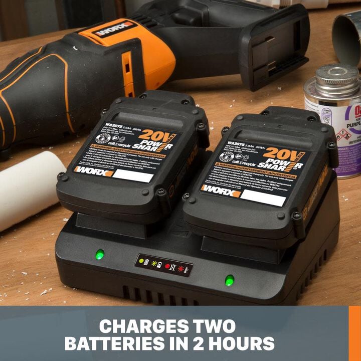 Worx Power Share 20V & 18V Li-Ion Dual Port Battery Quick Charger, large image number 2
