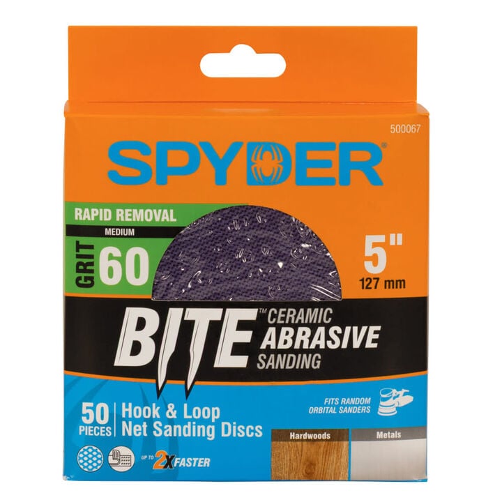 Spyder 60 Grit Ceramic Sanding Discs, Ceramic Net, 5 Inch Hook & Loop 50 Pieces