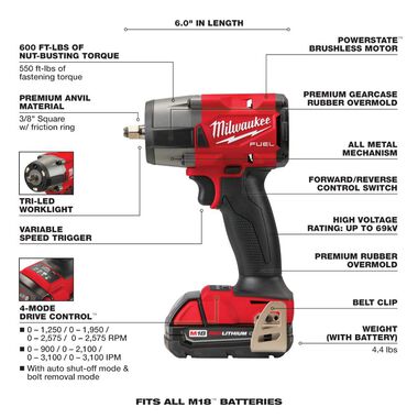 Milwaukee M18 FUEL 3/8 Mid-Torque Impact Wrench with Friction Ring CP2.0 Kit, large image number 7