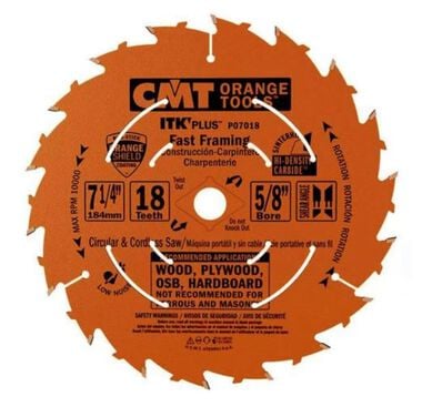 CMT ITK Plus Saw Blade for Fast Framing 7 1/4 x 18 Teeth 1 Blade, large image number 0
