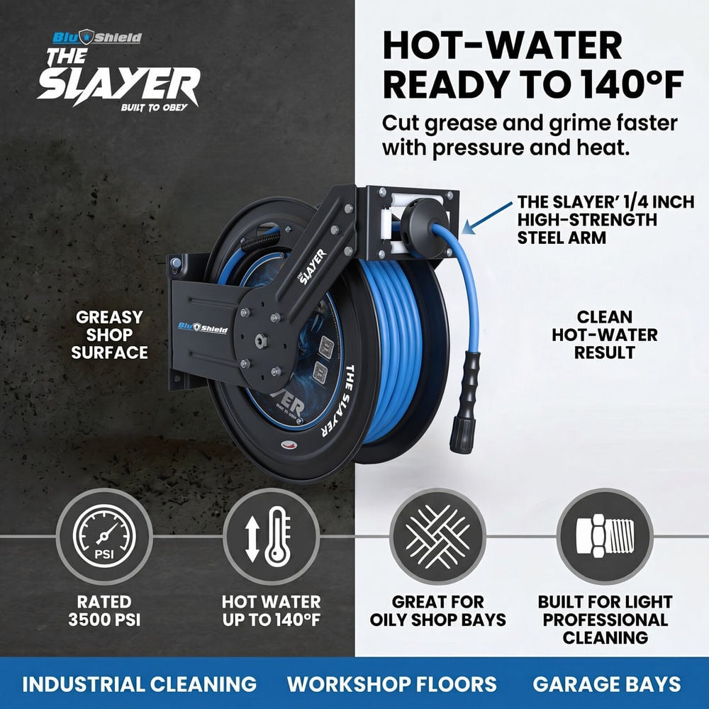 BluBird Blu Shield Slayer 1/4 Inch x 35 Ft Hybrid Pressure Washing Hose Reel, large image number 3