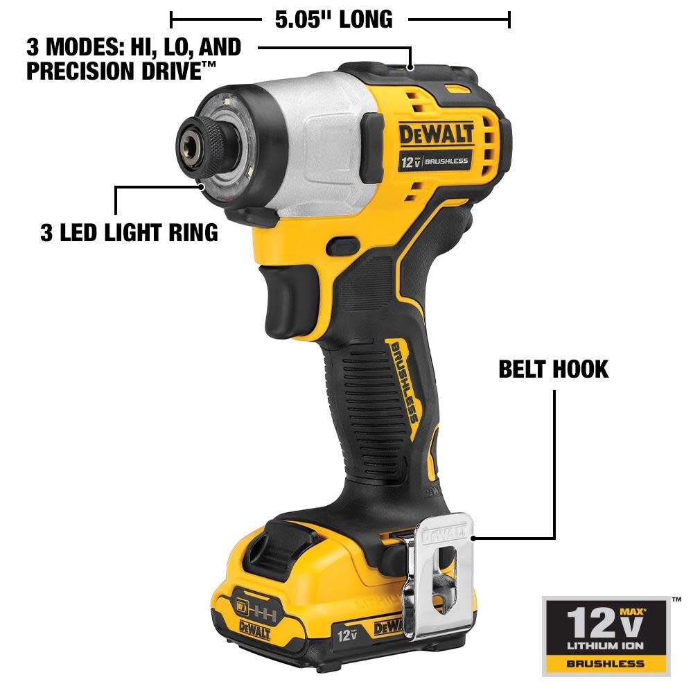 DEWALT 12V MAX XR Brushless Impact Drill Kit, large image number 2