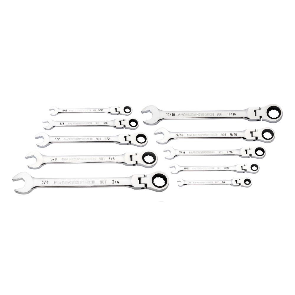 GEARWRENCH 10 Pc. 90T 12 Point Flex Head Ratcheting Combination SAE Wrench Set, large image number 2