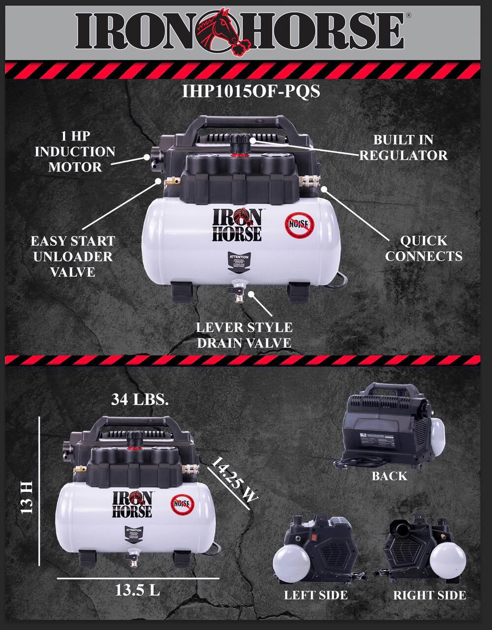 Iron Horse .75hp 1.5 Gallon Hot Dog Air Compressor, large image number 3