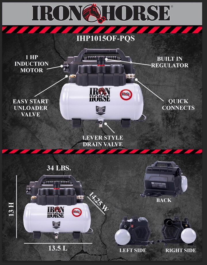 Iron Horse .75hp 1.5 Gallon Hot Dog Air Compressor, large image number 2