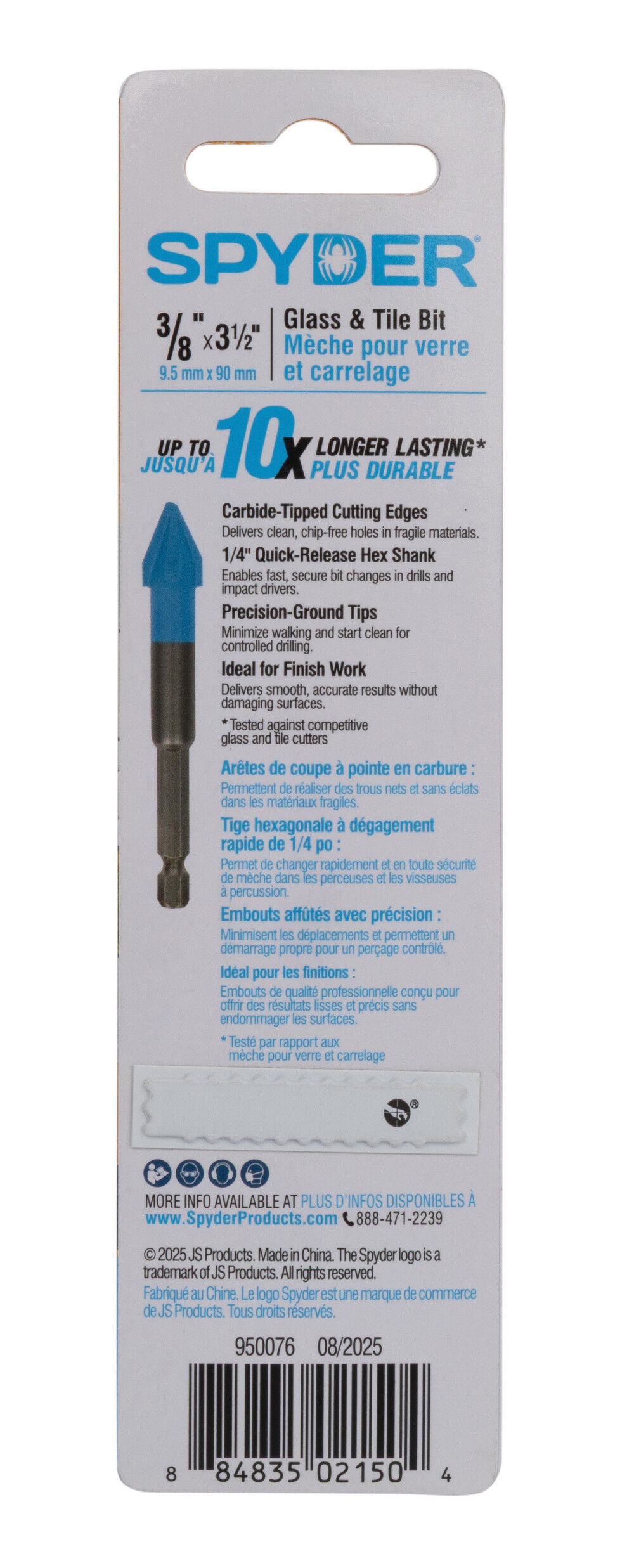 Spyder 3/8 Inch x 3.5 Inch Tile & Glass Drill Bit, Carbide-Tipped, large image number 10