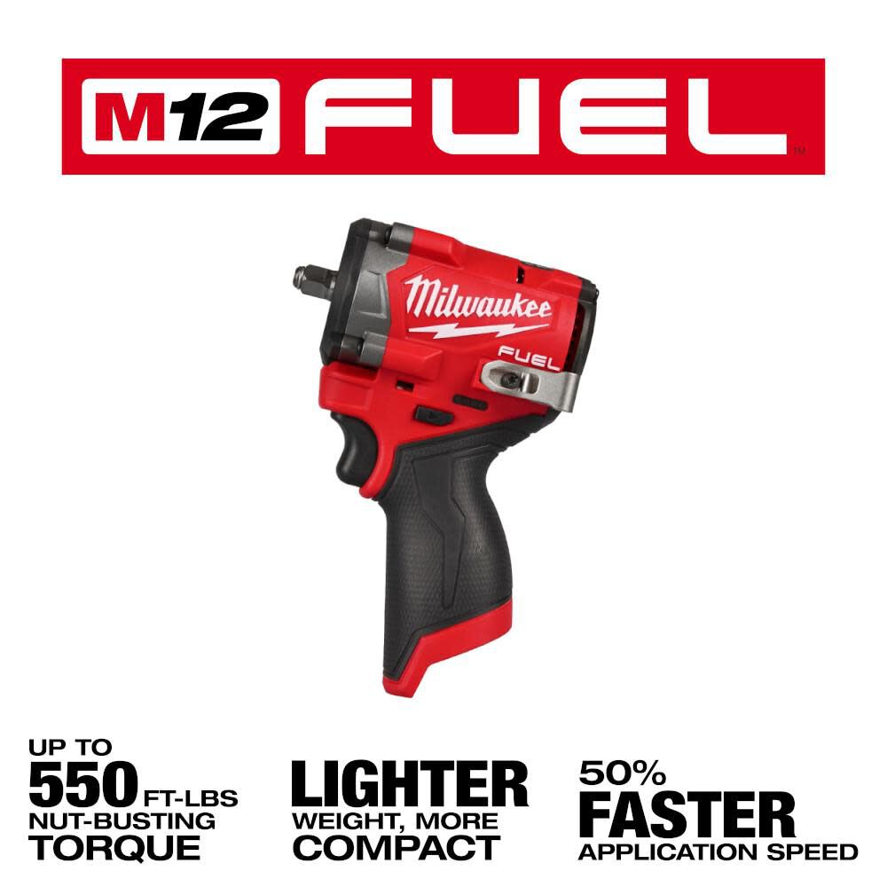Milwaukee M12 FUEL Stubby 3/8" Impact Wrench (Bare Tool) with Protective Boot, large image number 2