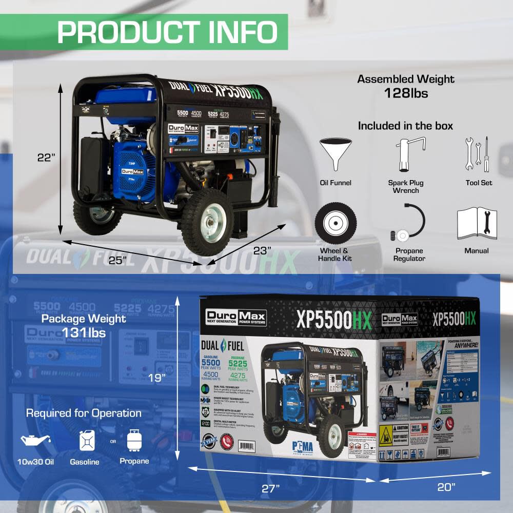 Duromax 5,500 Watt Dual Fuel 50-State Portable Generator with CO Alert, large image number 13
