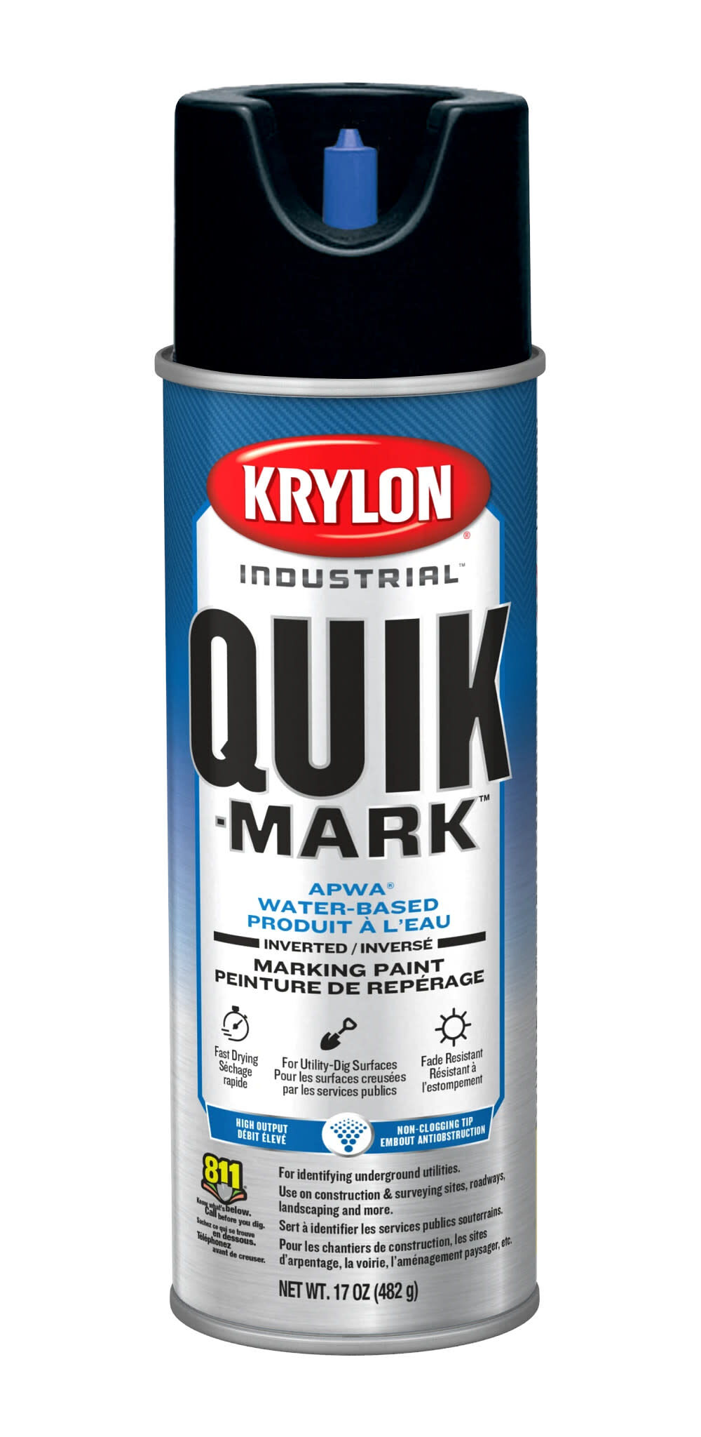Krylon Quik-Mark 17 Oz Fluorescent Caution Blue Inverted Marking Paint, large image number 1