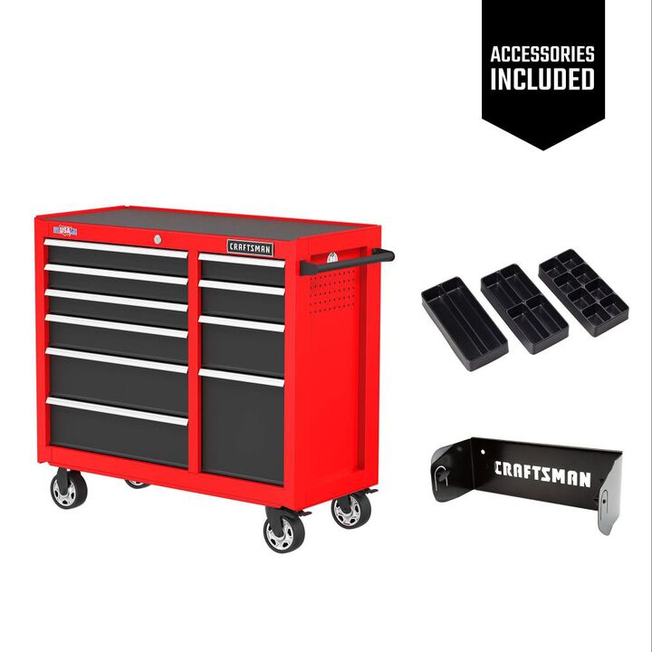 CRAFTSMAN S2000 41 Inch 10-Drawer Cabinet with Tray & Holder, Red