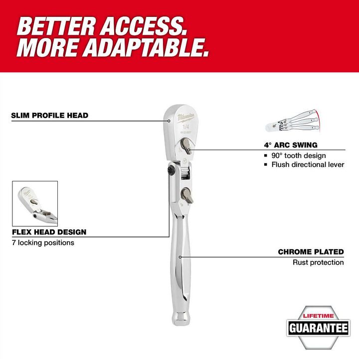 Milwaukee 1/4inch Drive 9inch Flex Head Ratchet, large image number 2