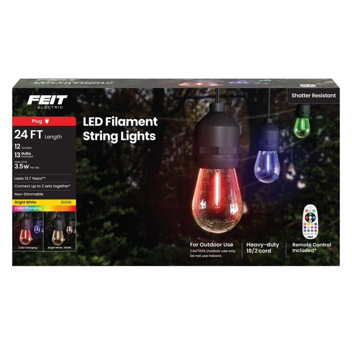 Feit Electric 24 Ft. 3000K 13 LED String Light with Remote Bright White