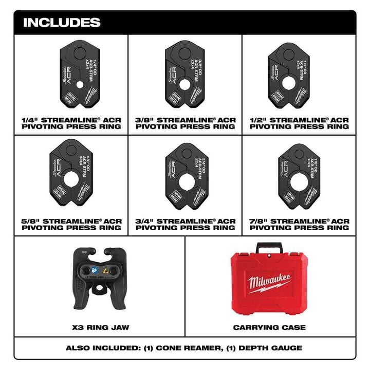 Milwaukee 1/4 Inch - 7/8 Inch Streamline ACR Pivoting Press Ring Kit for M12 FORCE LOGIC Press Tool, large image number 2