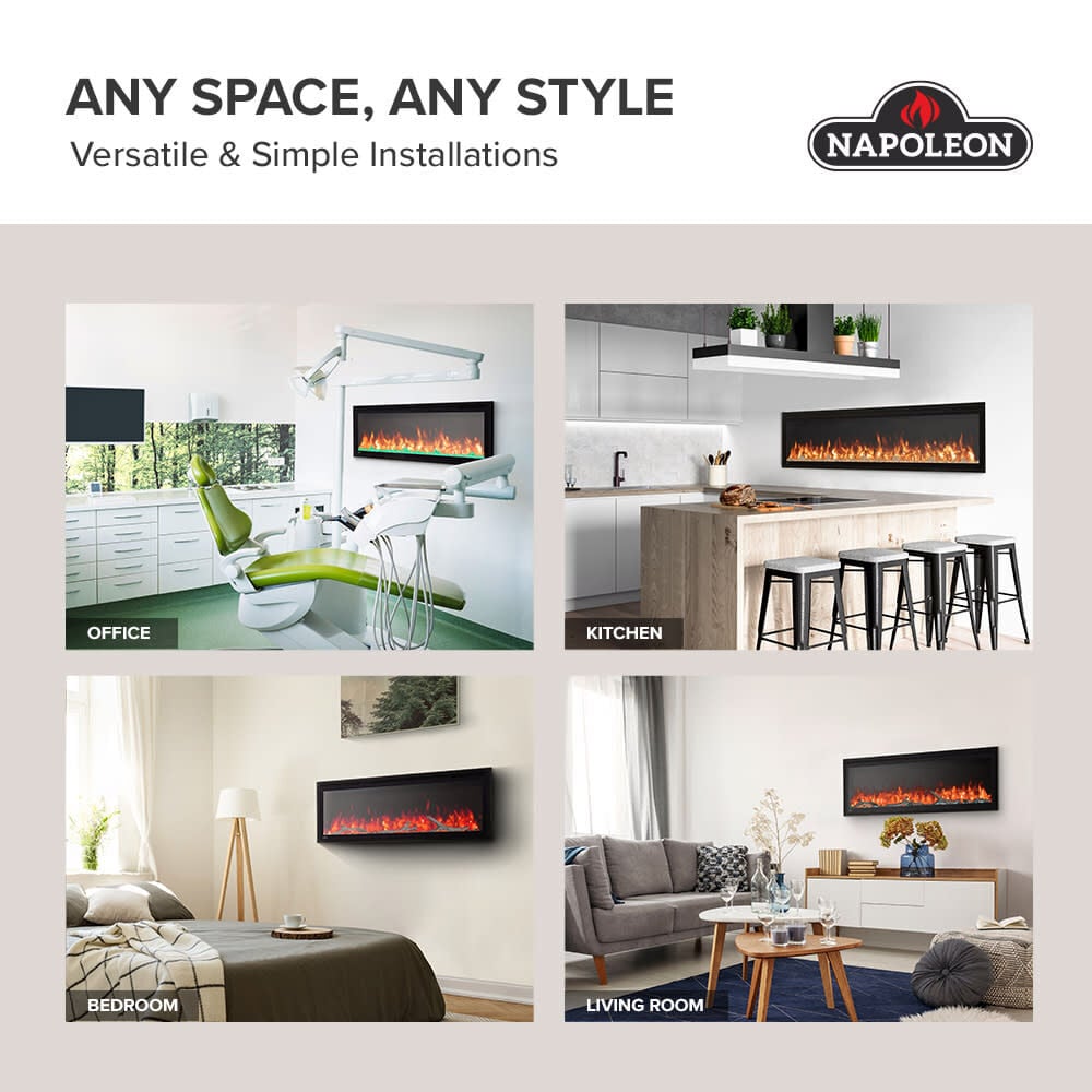 Napoleon Entice 50 Inch Black Single-Sided Wall-Hanging Electric Fireplace, large image number 9