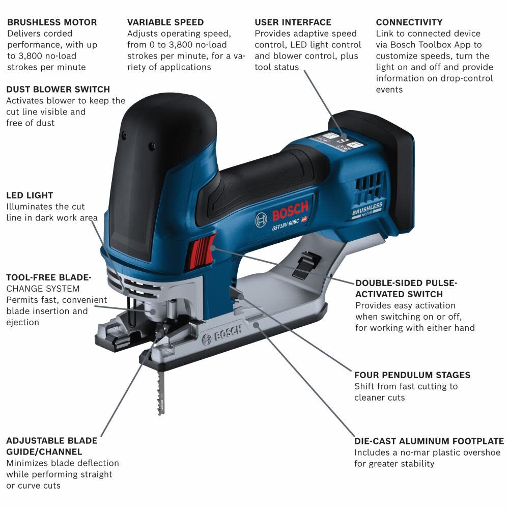 Bosch 18V Brushless Connected Barrel Grip Jig Saw Bare Tool